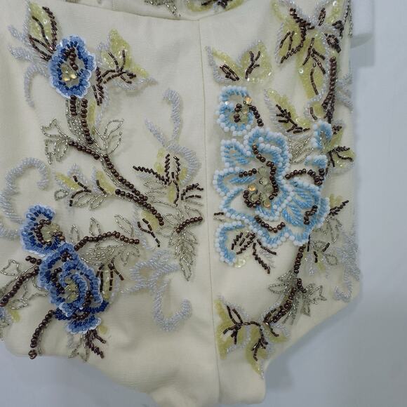 Mac Duggal Embellished Strapless Romper Size 2 Ivory Blue Beaded Floral Mini NWT - Picture 14 of 15